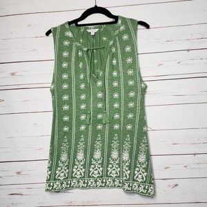 Lucky Brand Green Floral Tie Neck Sleeveless Top